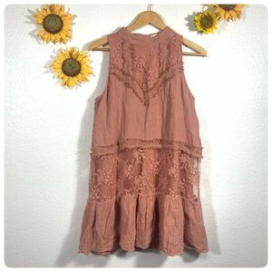 Altar’d State Rose Blush Sleeveless Embroidered Boho Dress Cotton Dress Size L